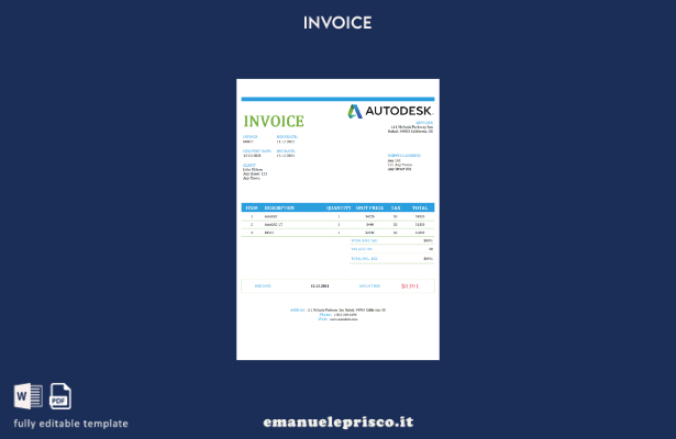 modello di fattura Autodesk USA stile verificato
